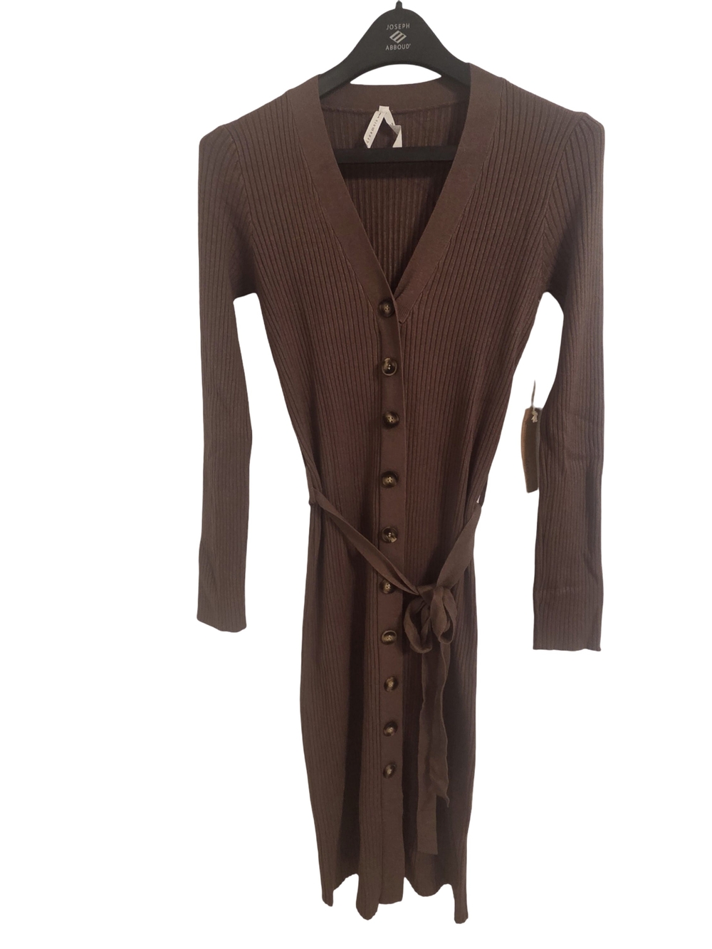 Joseph Ribkoff Long-Sleeve Ribbed Button-Front Dress in Brown